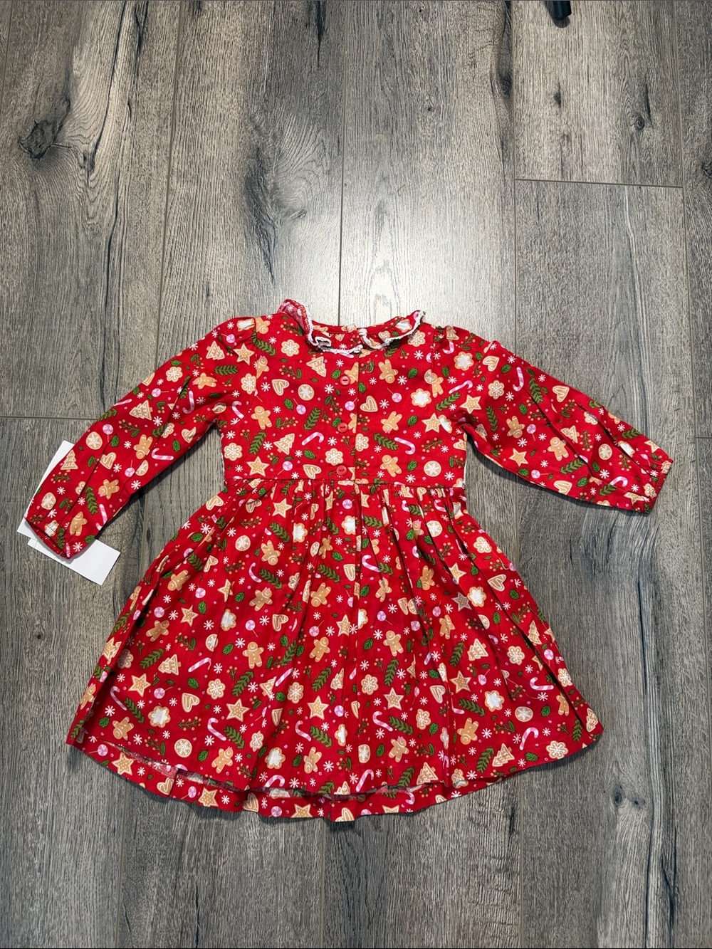 Bonnie Baby Red Holiday Smocked Long-Sleeve Dress with Festive Print - Picture 5 of 7